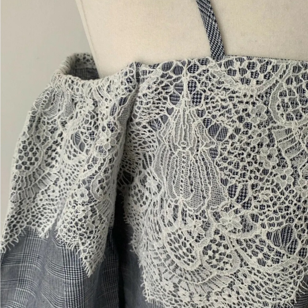 Zara Off the shoulder Linen Cotton mix Check Top with lace Size XS - Picture 2 of 7